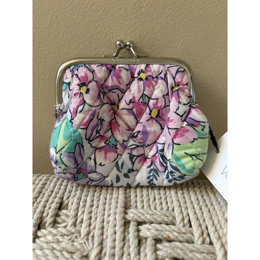 Vera Bradley Happy Hydrangeas Kiss Coin Purse Kisslock Wallet D Retired Rare New - Picture 2 of 3